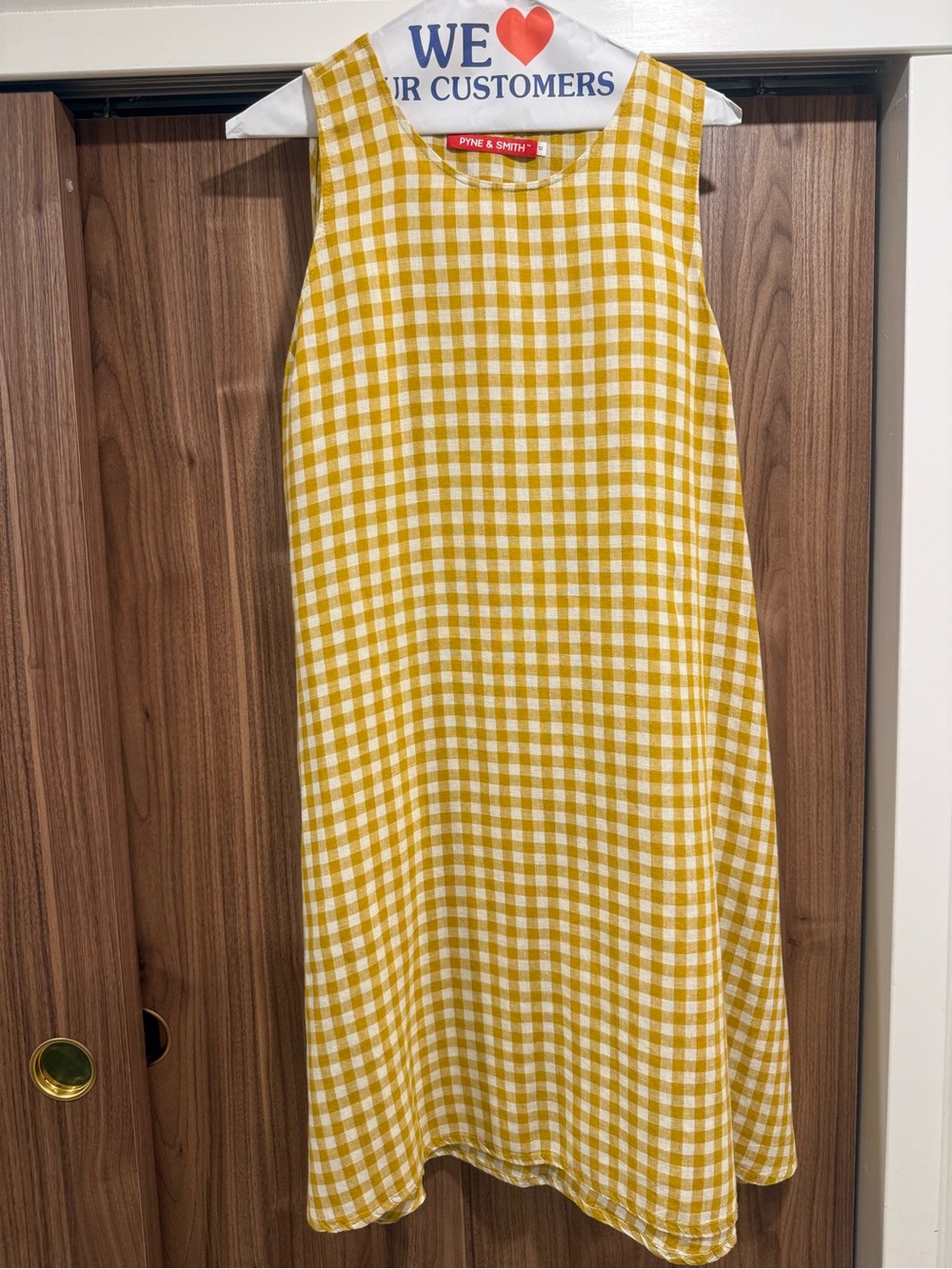 Pine & Smith Yellow Gingham Midi Shift Dress